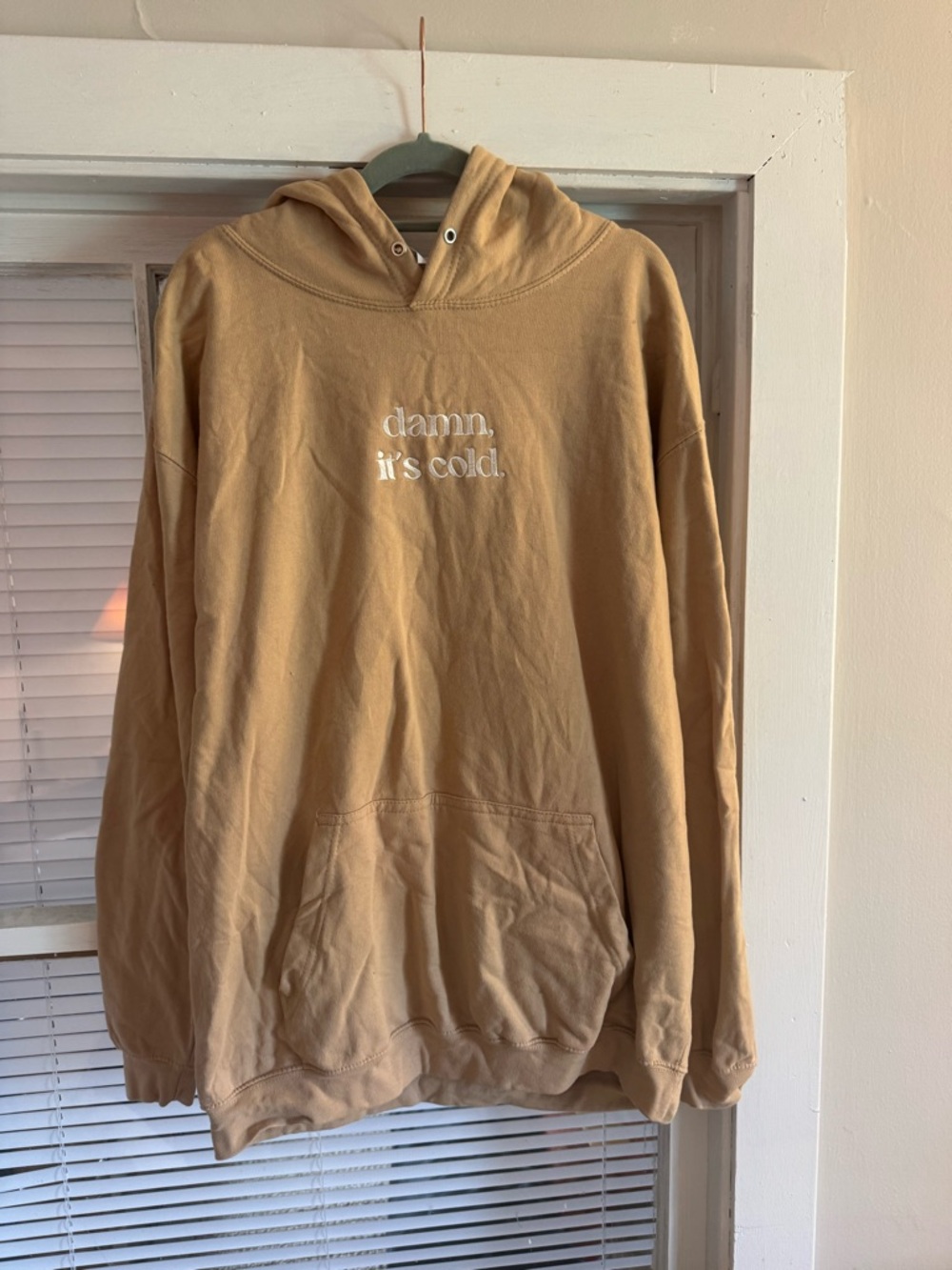 H&M Beige Embroidered Hoodie with White Text